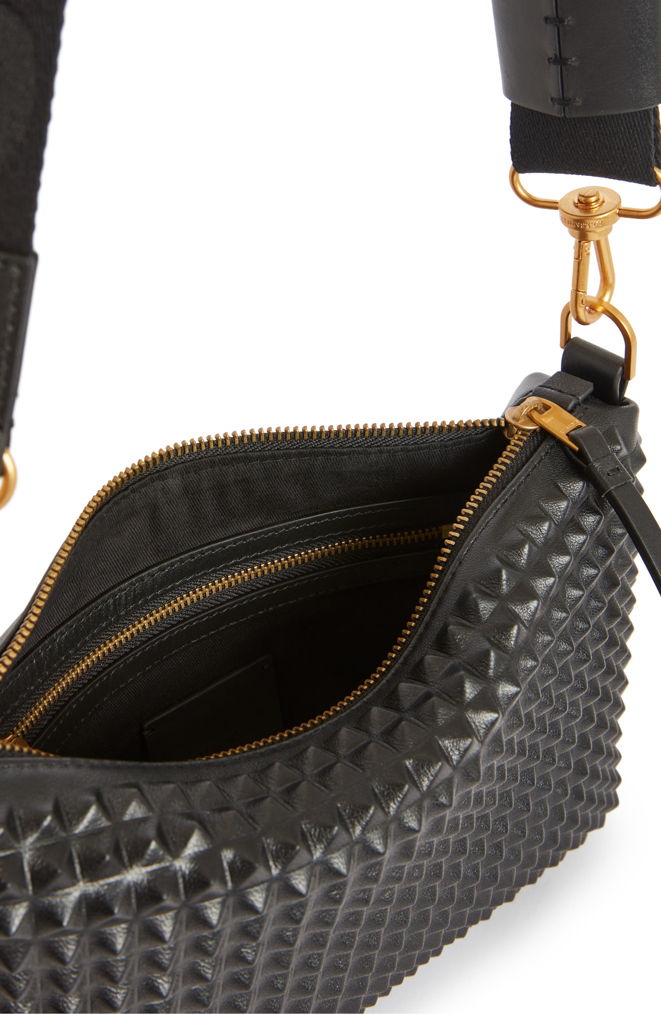 AllSaints Eve Stud Leather Crossbody Bag, Alternate, color, 