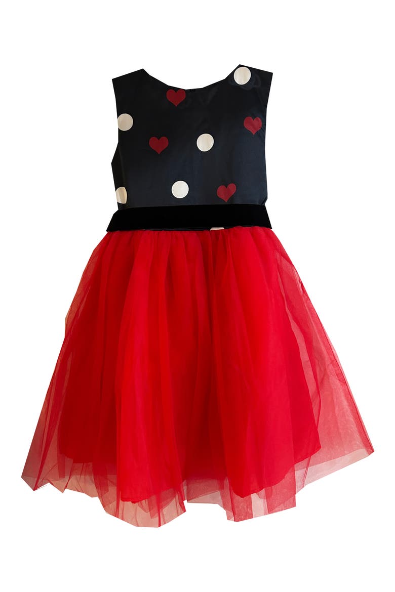 Kids' Heart & Polka Dot Tulle Dress, Main, color, RED