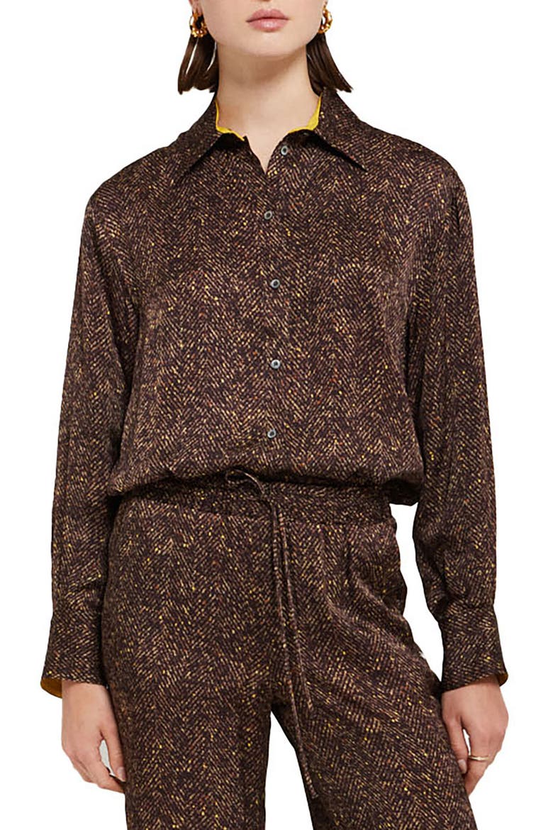 Printed Viscose Shirt, Main, color, Brown