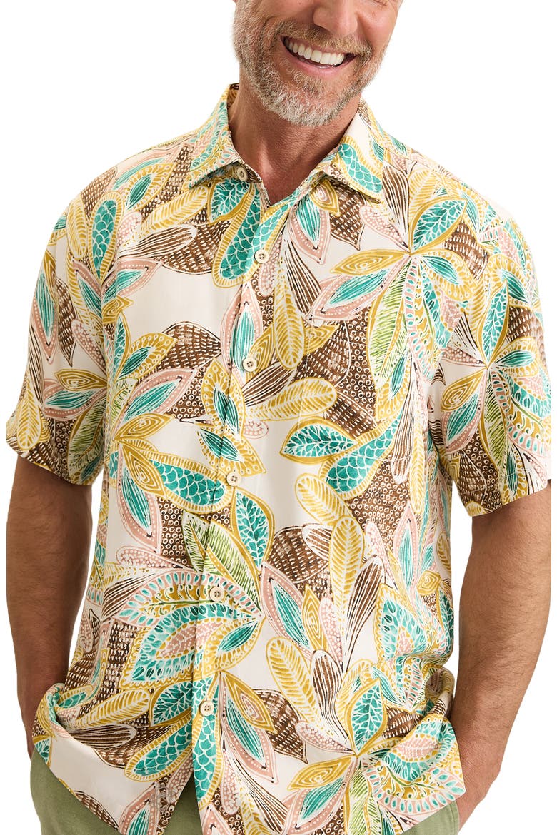 Fuego Tropics Short Sleeve Silk Button-Up Shirt, Main, color, COCONUT
