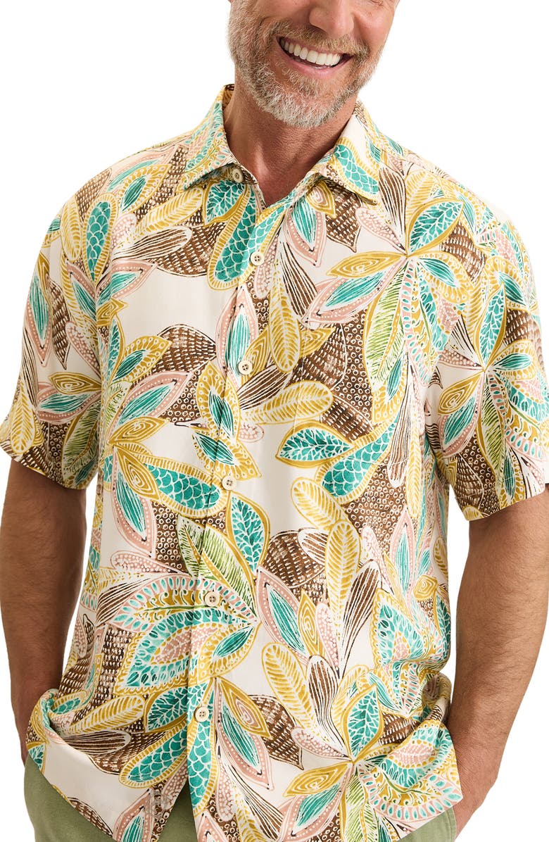 Tommy Bahama Fuego Tropics Short Sleeve Silk Button-Up Shirt, Main, color, Coconut