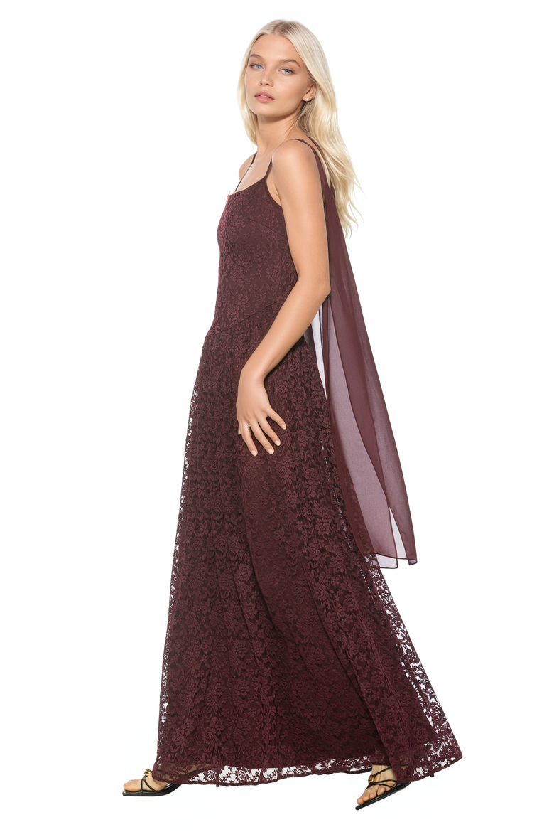 Marin Draped Bodice Dropped Waist Gown, Alternate, color, Burgundy