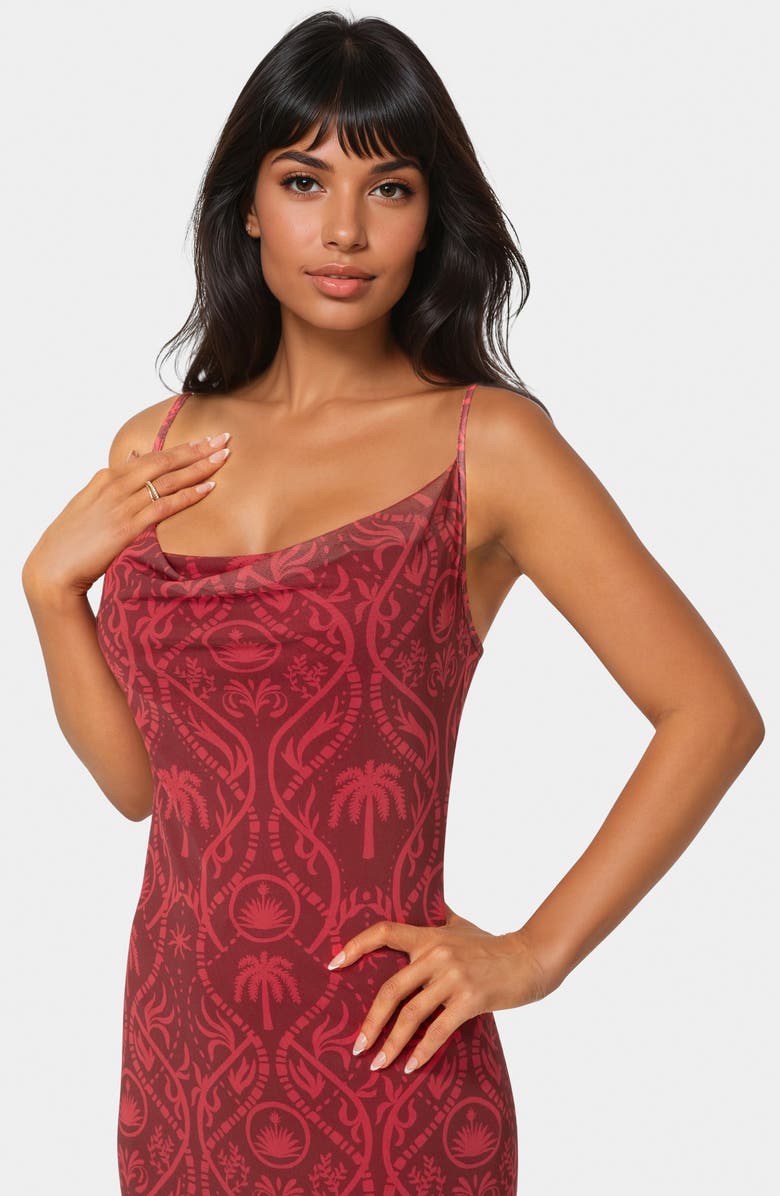 bebe Printed Mesh Cowl Midi Dress, Alternate, color,