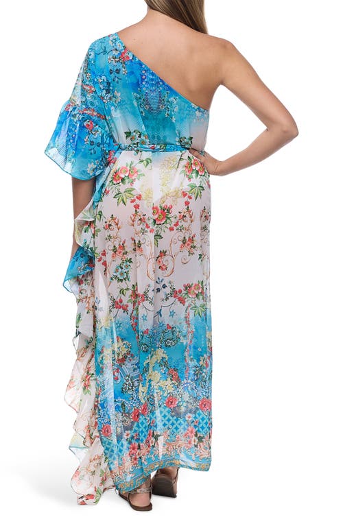 Ranee's Ranees One-shoulder Ruffle Dress In Blue