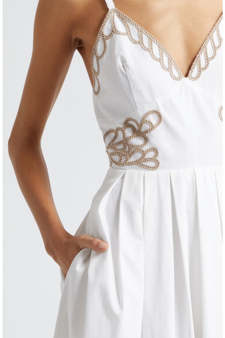 Maude Braid Detail Cotton Midi Dress, Alternate, color, WHITE/ KHAKI