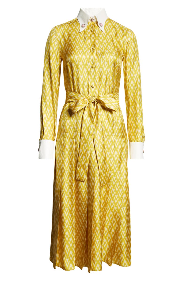 Valentino Garavani Toute la V Belted Long Sleeve Silk Twill Shirtdress, Alternate, color, 