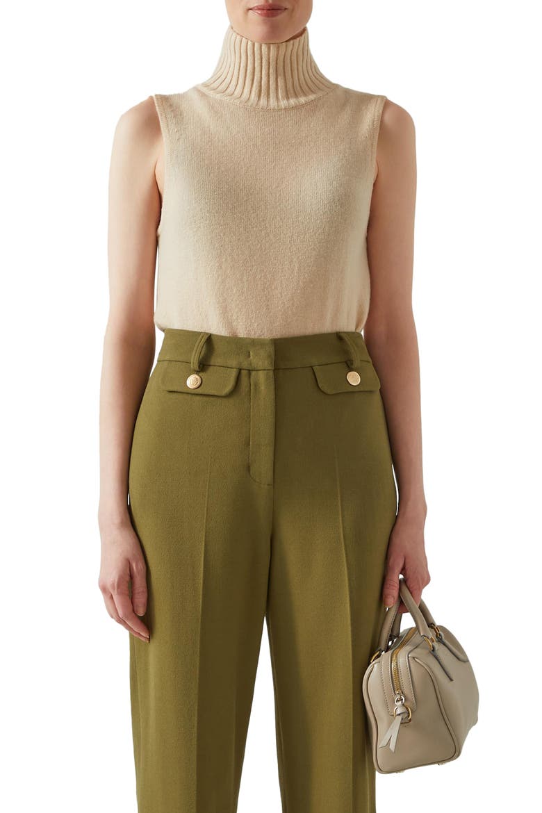 Frances Sleeveless Turtleneck Wool Blend Sweater, Main, color, CAMEL