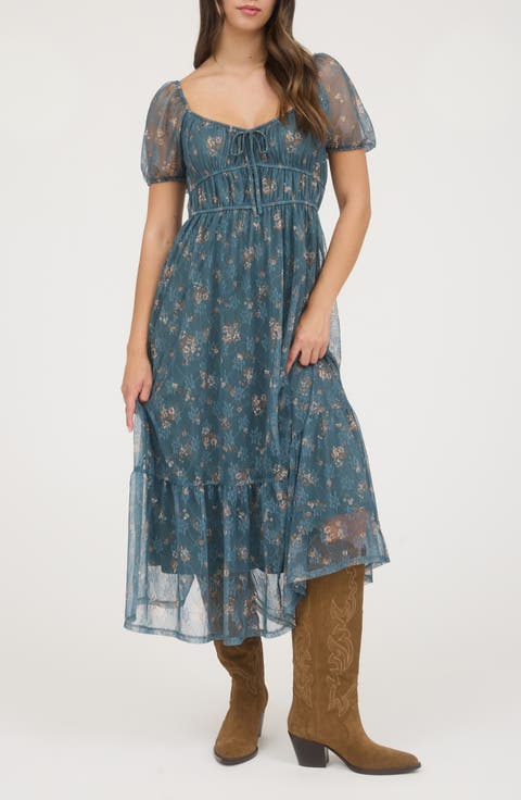 Puff Sleeve Midi Dress