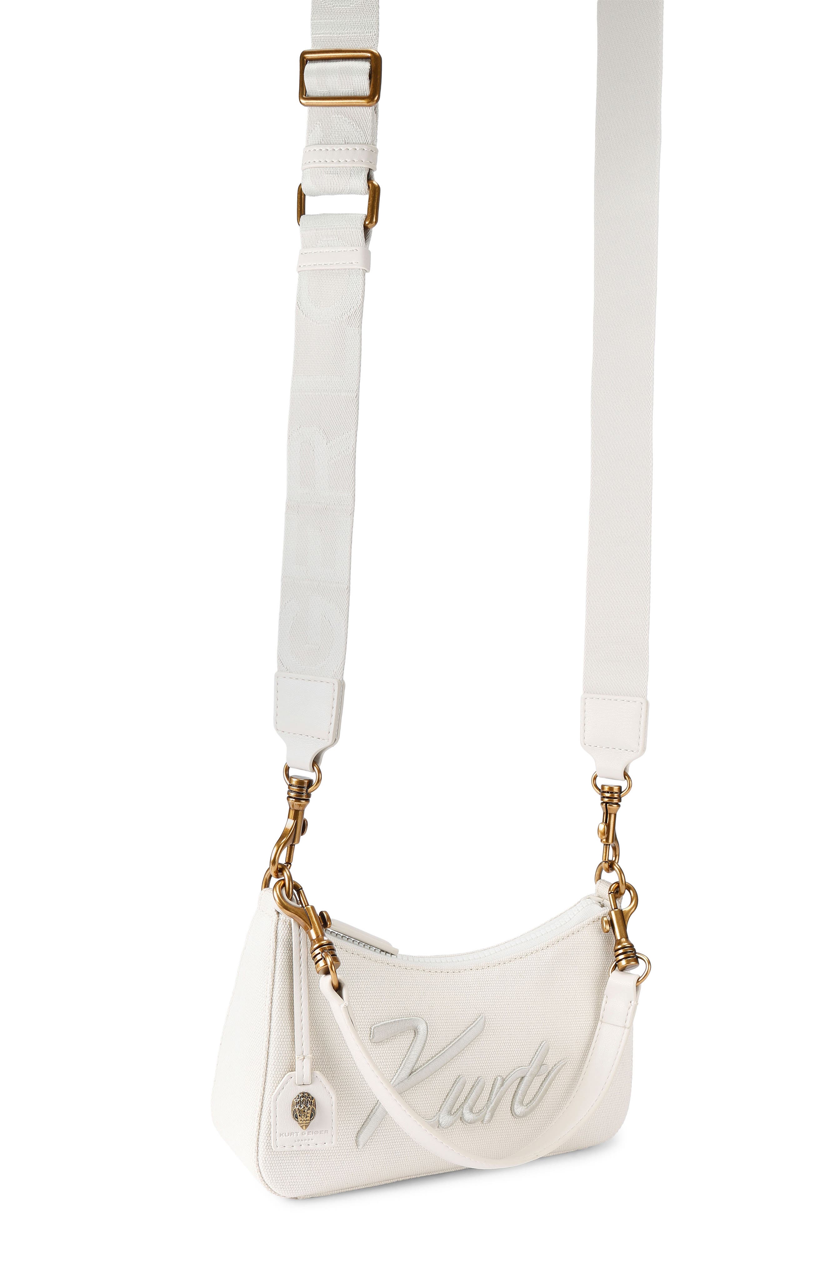 Kurt Geiger London Small Kurt Cotton Canvas Crossbody Bag, Alternate, color, White