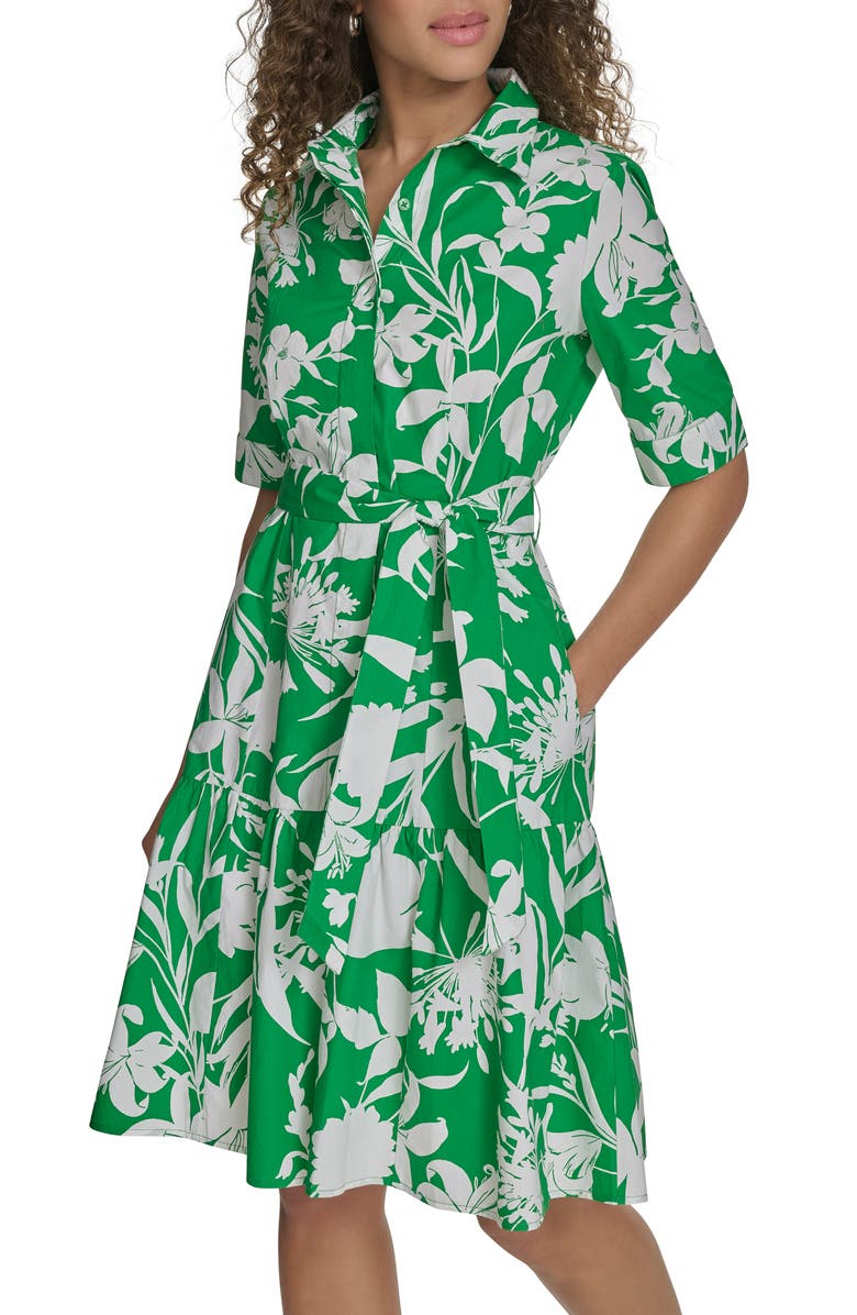 Calvin Klein Floral Cotton Shirtdress, Alternate, color,