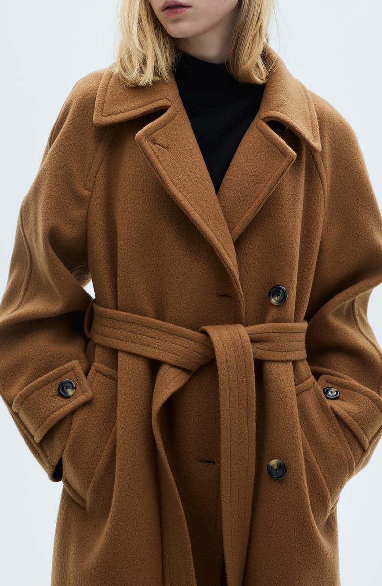 MANGO Wool Blend Belted Coat, Alternate, color,