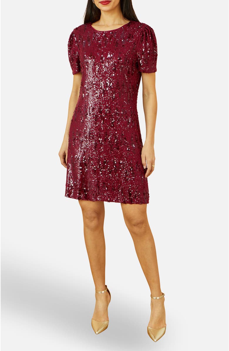 Yumi Sequin Stretch Tunic Dress, Alternate, color, Burgundy