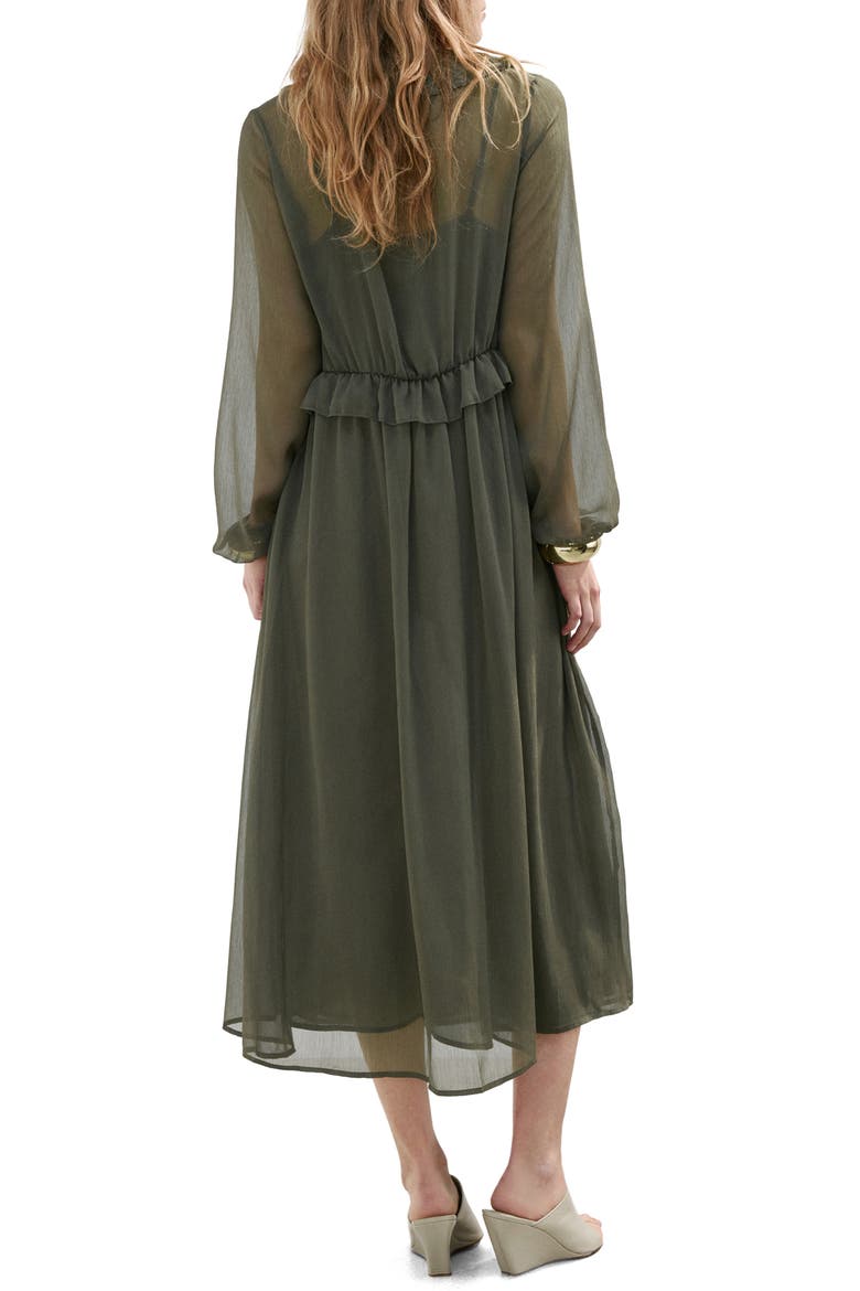 Ruffle Trim Long Sleeve Maxi Dress, Alternate, color, KHAKI GREEN