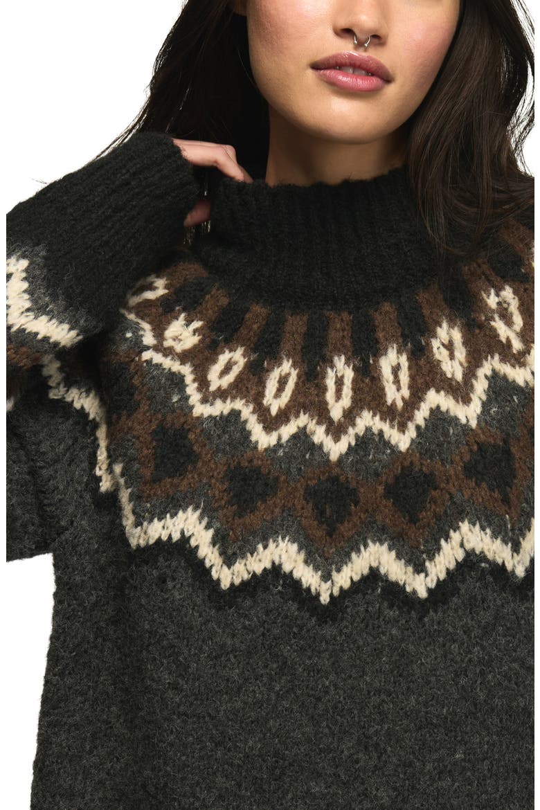 Fair Isle Mock Neck Sweater, Alternate, color, CHARCOAL HEATHER GREY