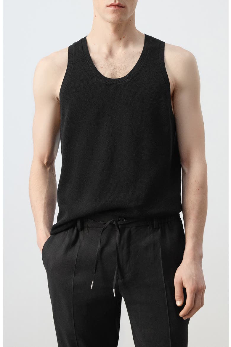 Slim Fit Cotton Rib Tank, Main, color, BLACK