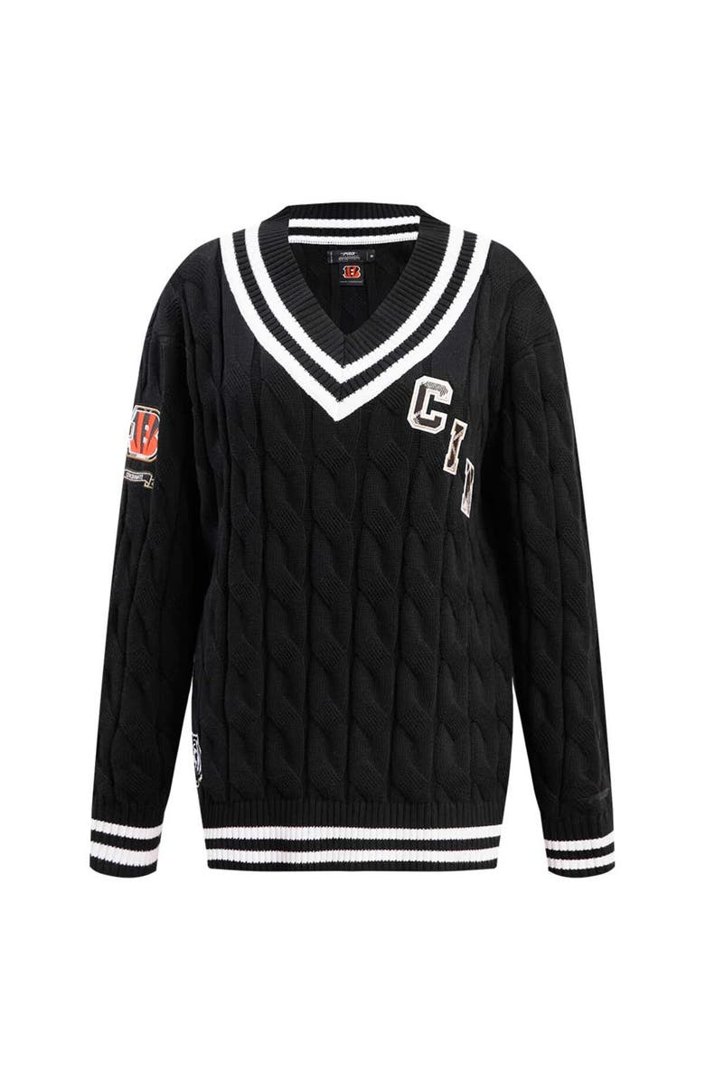 PRO STANDARD Women's Pro Standard  Black Cincinnati Bengals Prep V-Neck Pullover Sweater, Alternate, color, 