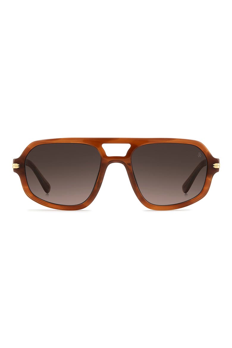 54mm Gradient Rectangular Aviator Sunglasses, Main, color, HAVANA BROWN/ BROWN SF