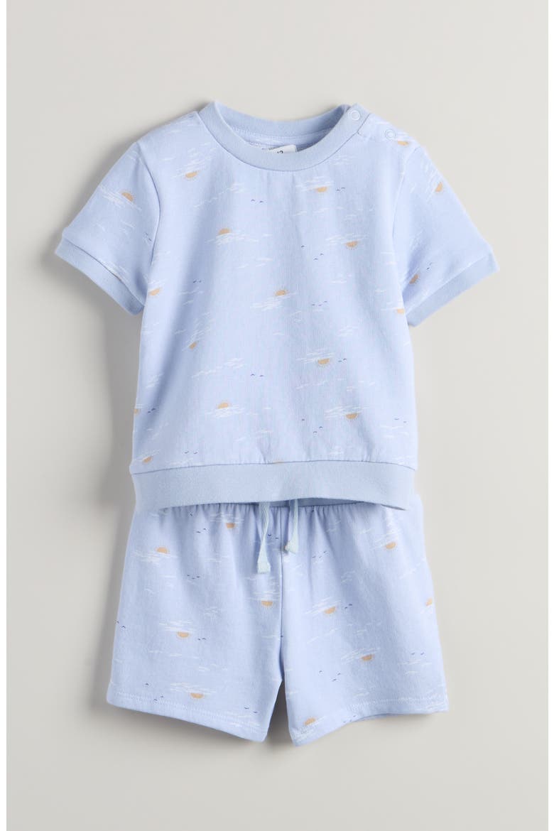 Fun Short Sleeve Cotton Sweatshirt & Sweat Shorts Set, Main, color, BLUE XENON SUNSET