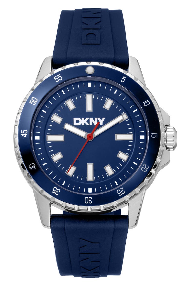 Sport Silicone Strap Watch, 43mm, Main, color, DARK BLUE/ STRAP