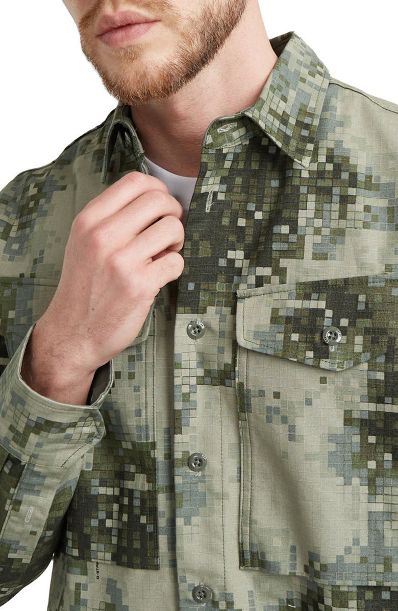 G-STAR Cargo Pocket Cotton Button-Up Overshirt, Alternate, color, Digi Camo