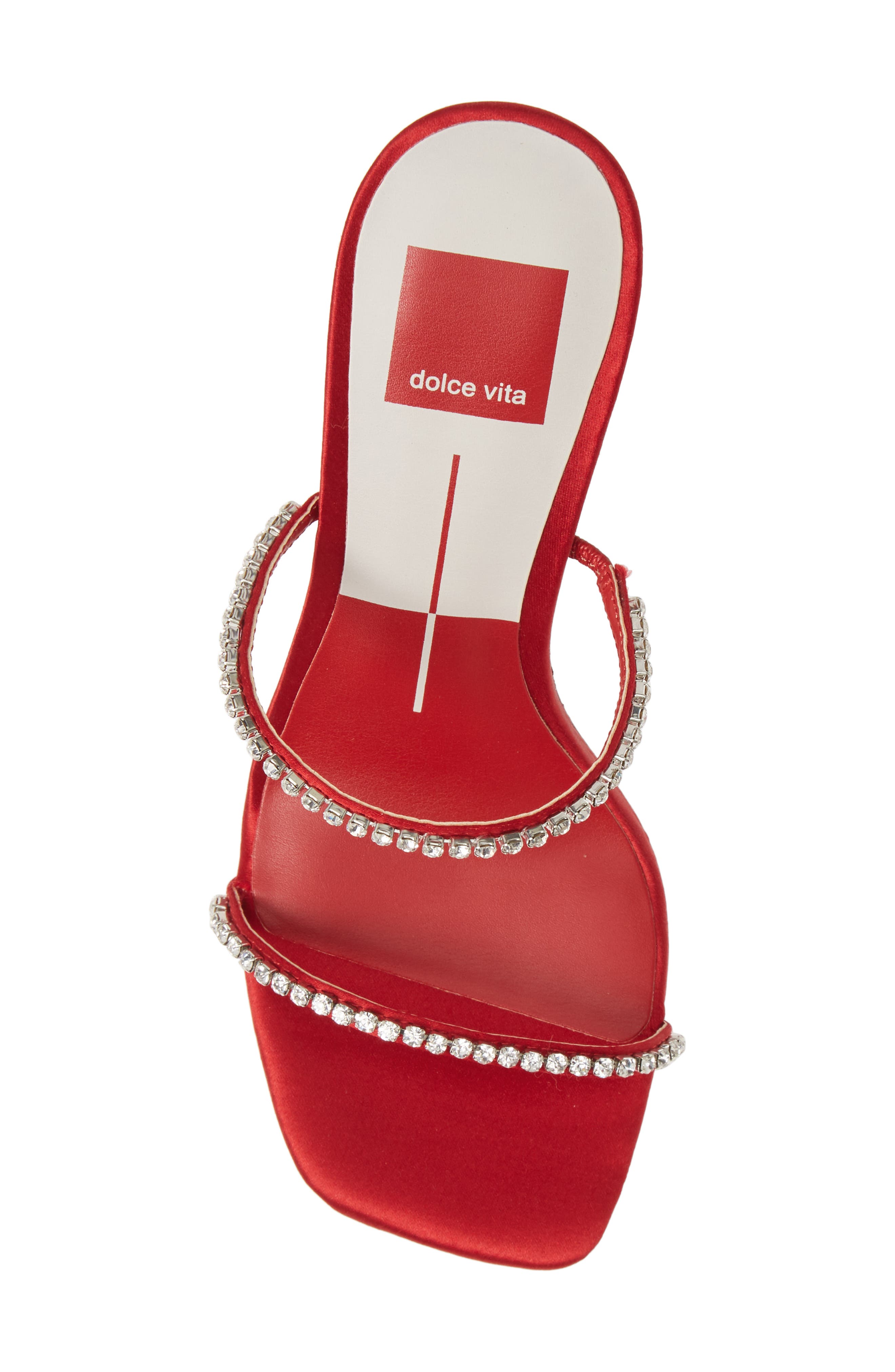 Naylin Crystal Embellished Slide Sandal, Alternate, color, RED SATIN