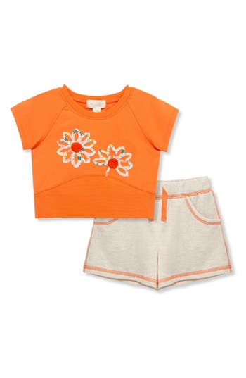 Shop Peek Aren't You Curious Kids' Appliqué Flowers T-shirt & Shorts Set