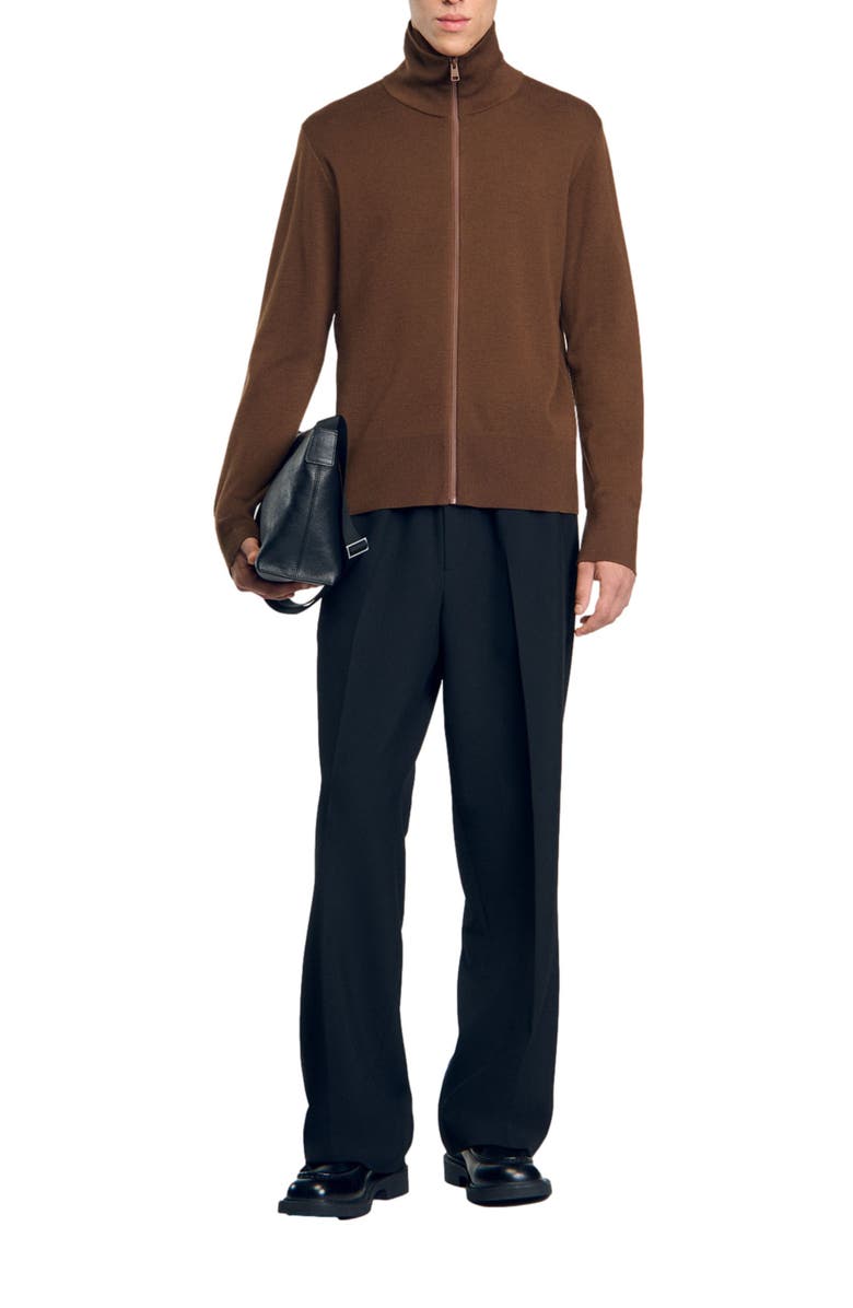 SANDRO Zip-up wool cardigan, Alternate, color, 