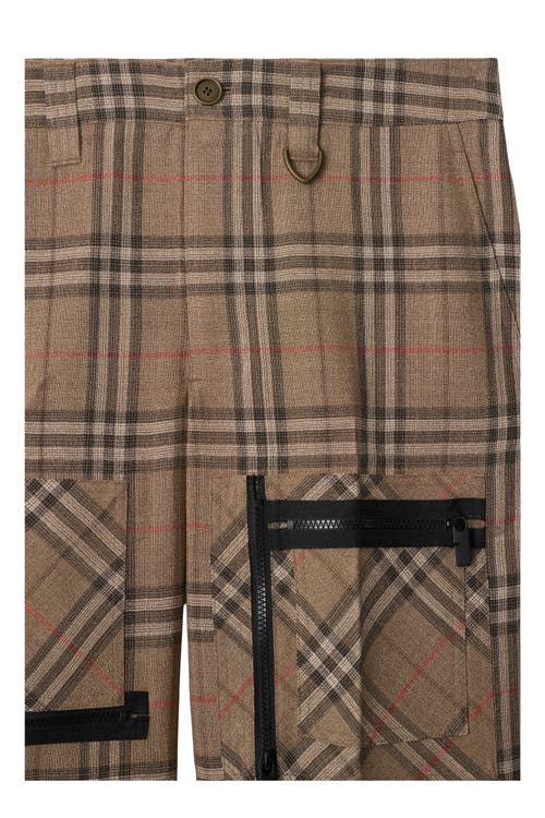 Burberry Cargo Pants Check Pattern In Silk Blend In Brush