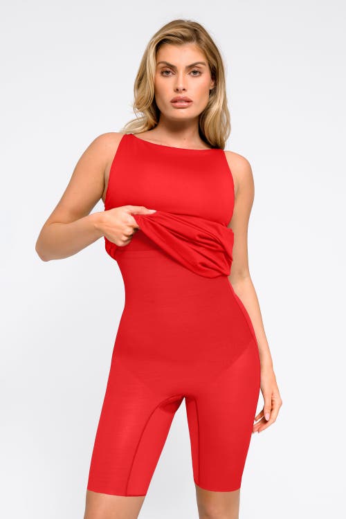 Popilush Shapewear Sleeveless Ruched Tummy Control Midi Work Dress In Vivid Red