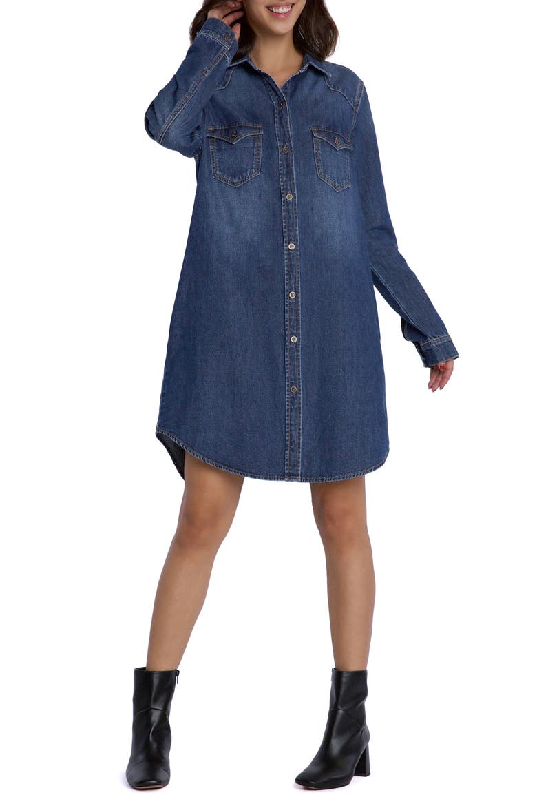 Amanda Long Sleeve Denim Shirtdress, Main, color, DULCET BLUE