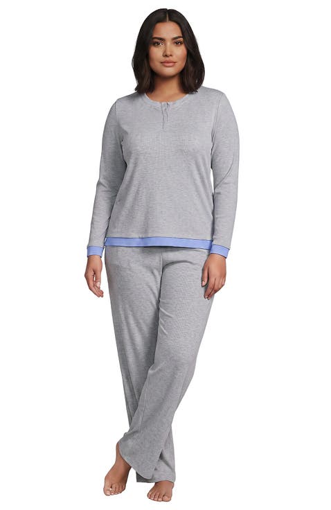 Plus Size Comfort Rib 2 Piece Pajama Set - Long Sleeve Top and Pants