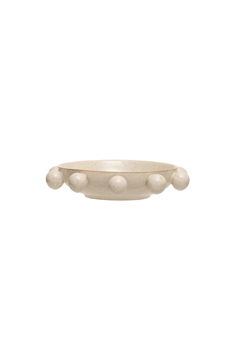 9.75 Inches Stoneware Bowl with Orbs and Reactive Glaze, Cream, Main, color, Cream