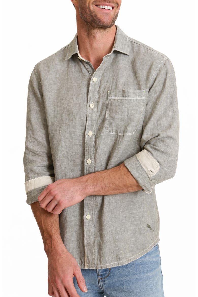 Paradise Breezer Linen Shirt, Main, color, TEA LEAF