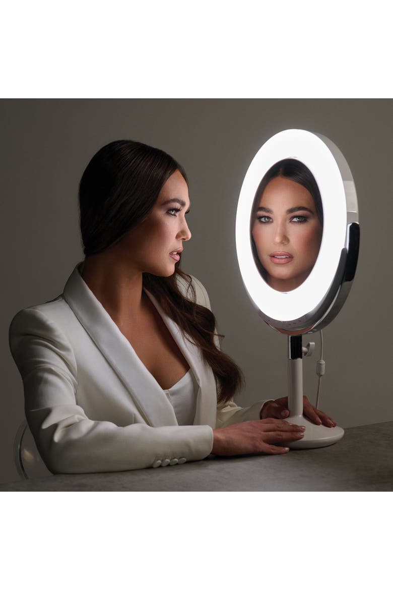 Beauty Ring Brightness-Controlled Dual-Magnification Makeup Mirror, Alternate, color, White