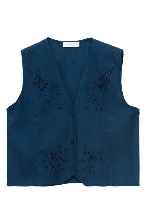 Mango Teen Bead & Embroidery Crop Vest In Blue