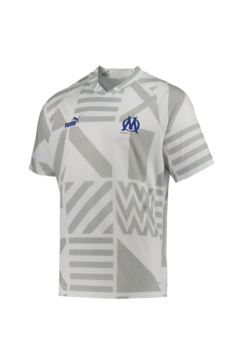 PUMA Men's Puma White Olympique Marseille Pre-Match V-Neck Top, Alternate, color,