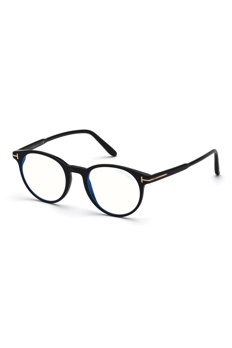 49mm Round Blue Light Blocking Glasses, Alternate, color, SHINY BLACK / BLUE BLOCK