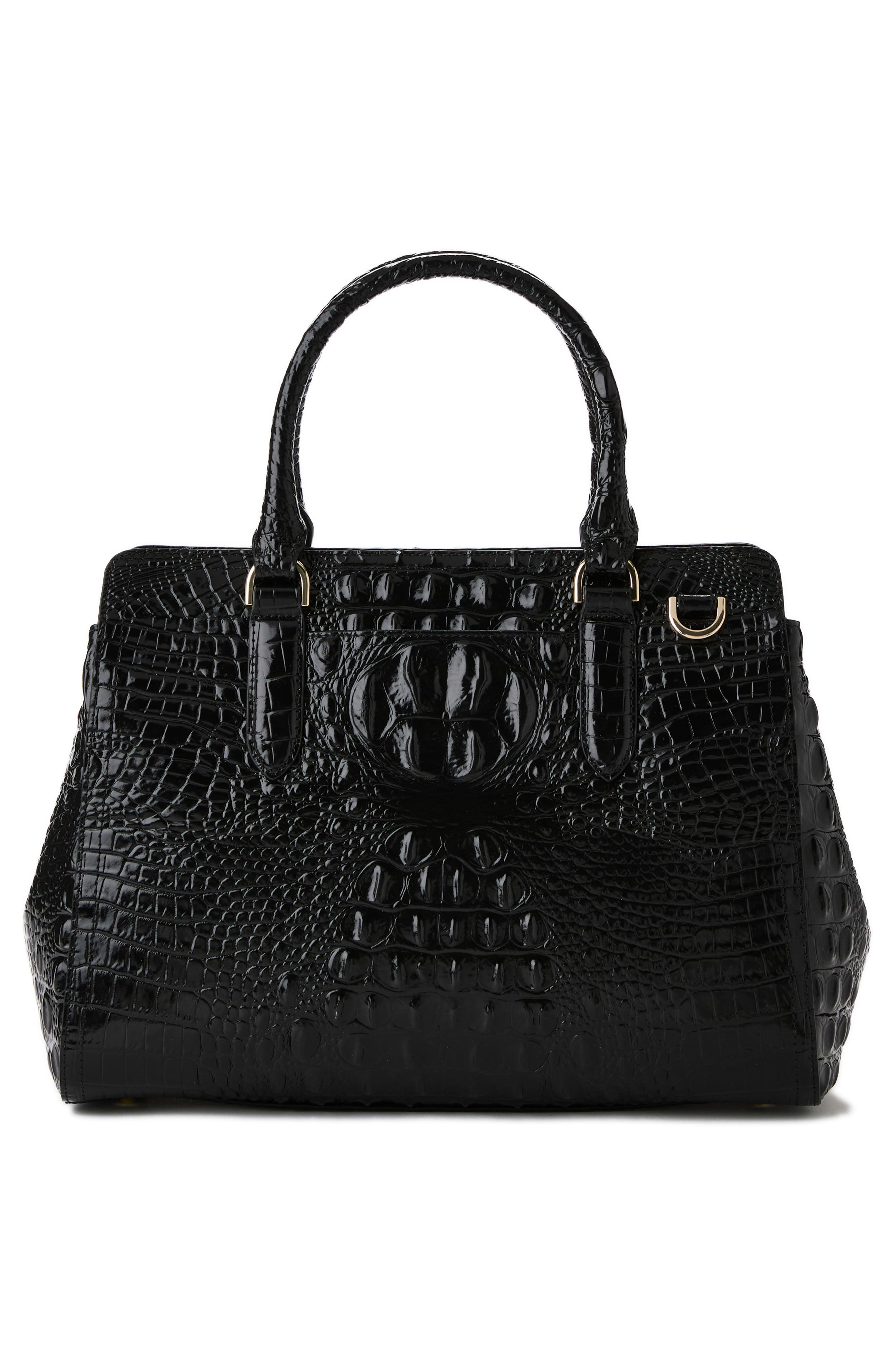 Brahmin Small Finley Croc Embossed Leather Satchel, Alternate, color, Black
