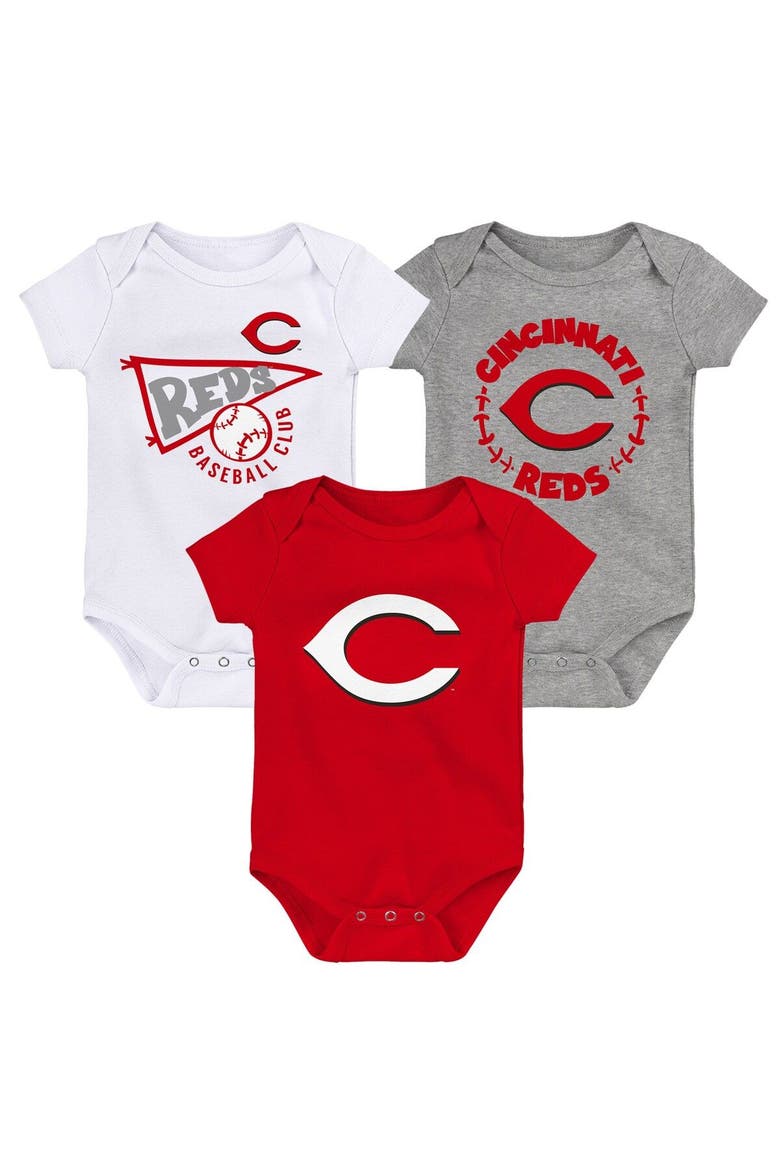 Infant Red/White/Heather Gray Cincinnati Reds Biggest Little Fan 3-Pack Bodysuit Set, Main, color, Red