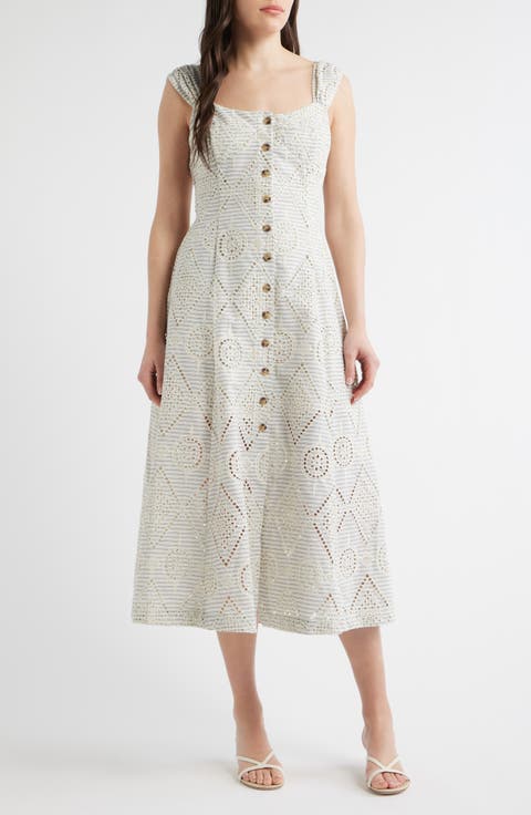 Eyelet Detail Stripe Dress