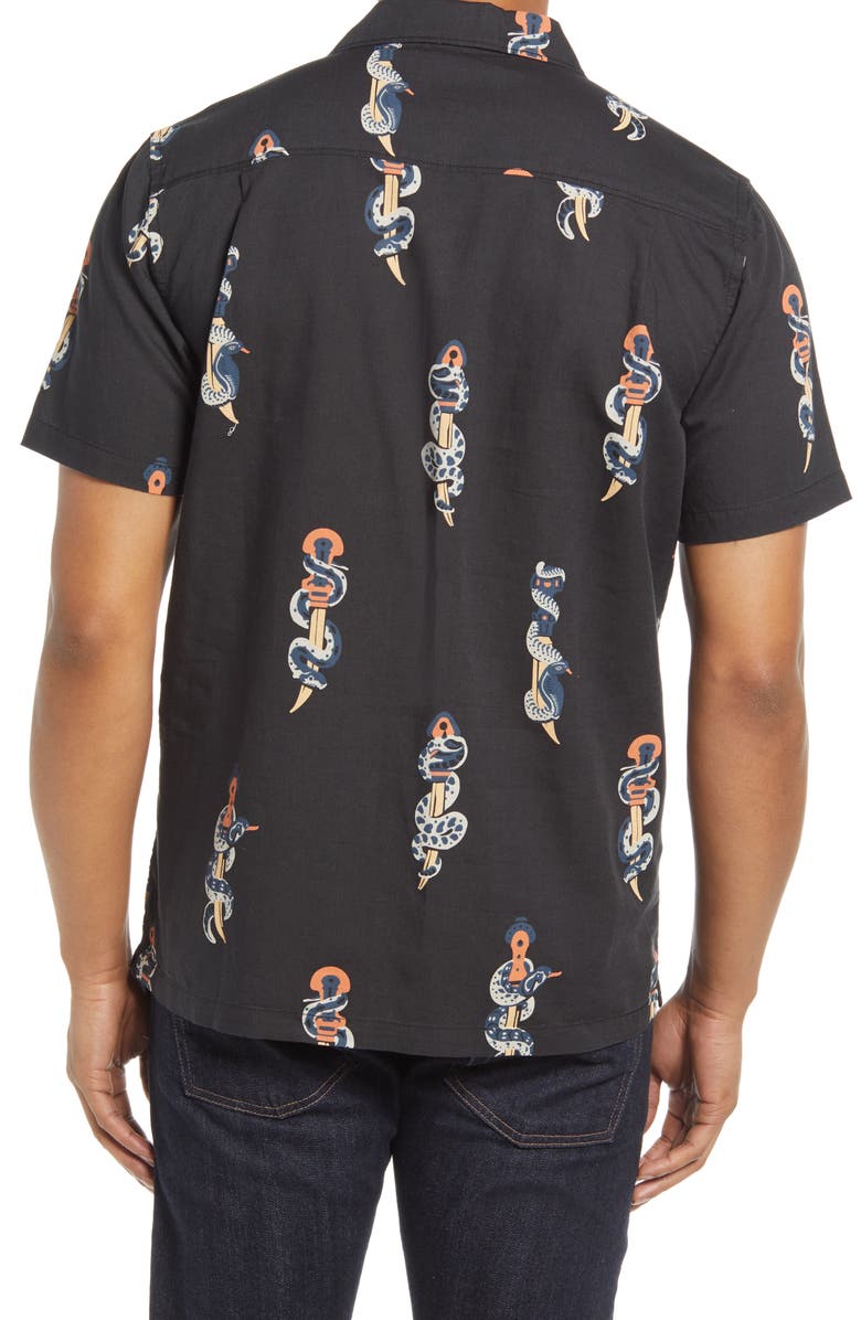 Roark Snake & Dagger Cotton & Linen Button-Up Camp Shirt, Alternate, color, 
