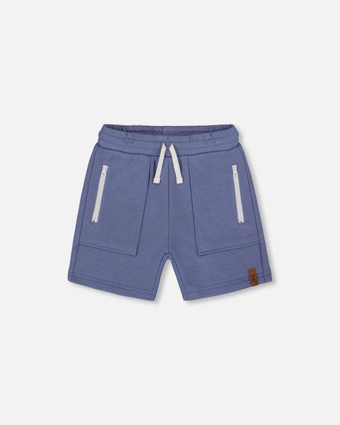 Deux Par Deux French Terry Zip Pocket Shorts - Navy Blue