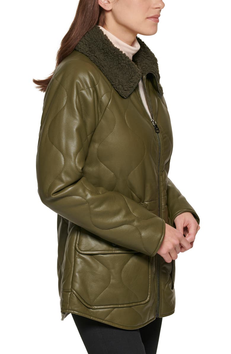 Kenneth Cole New York Faux Fur Trimmed Quilted Faux Leather Anorak Jacket, Alternate, color, Olive