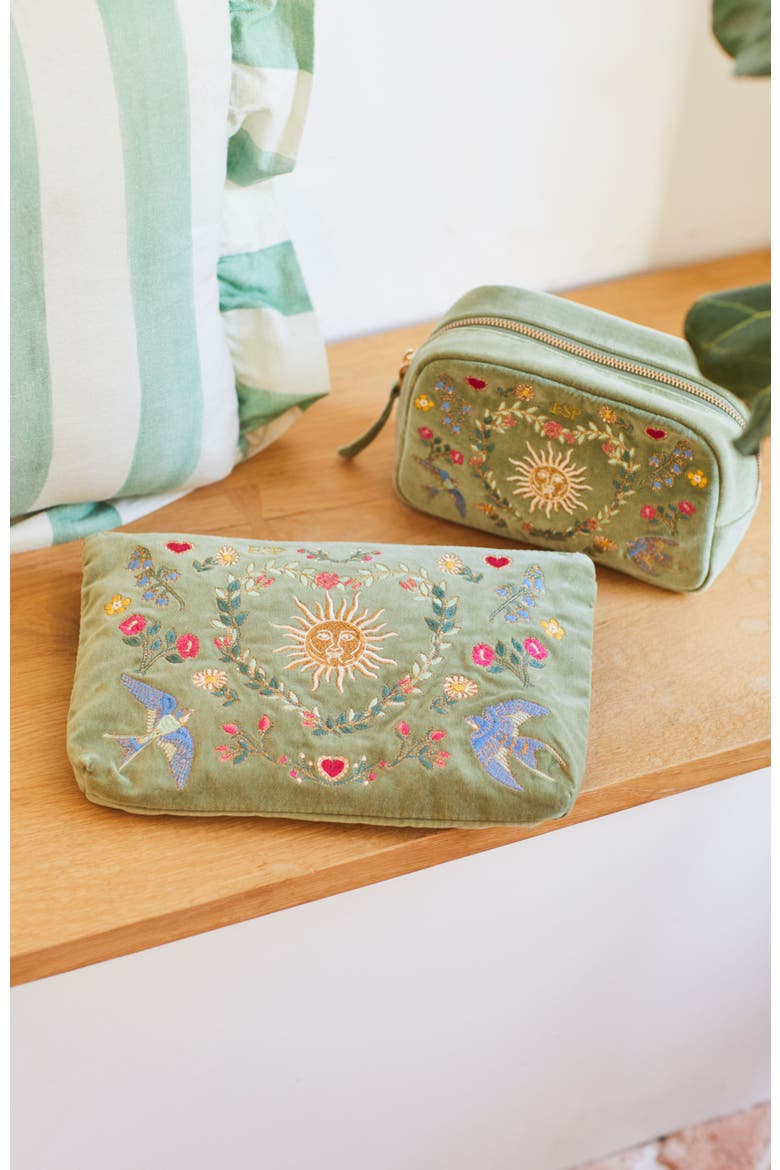 Earth Goddess Velvet Makeup Bag, Alternate, color, Olive