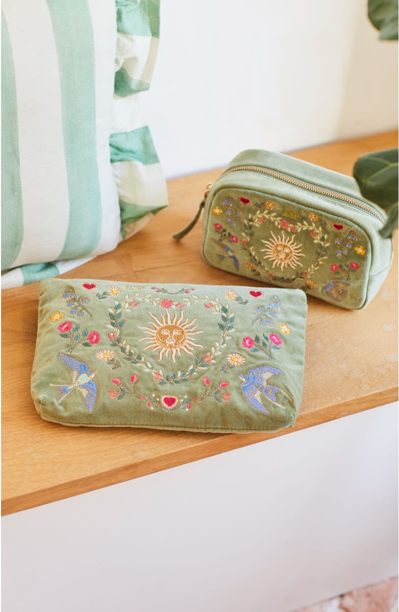 Elizabeth Scarlett Earth Goddess Velvet Makeup Bag, Alternate, color, Olive