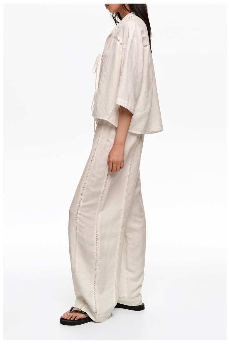 Wide-Leg Linen-Blend Trousers, Alternate, color, WHITE
