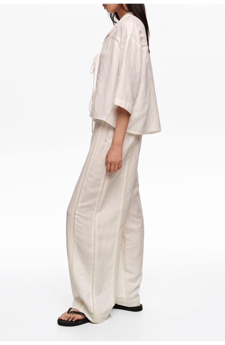 Bimba y Lola Wide-Leg Linen-Blend Trousers, Alternate, color, White