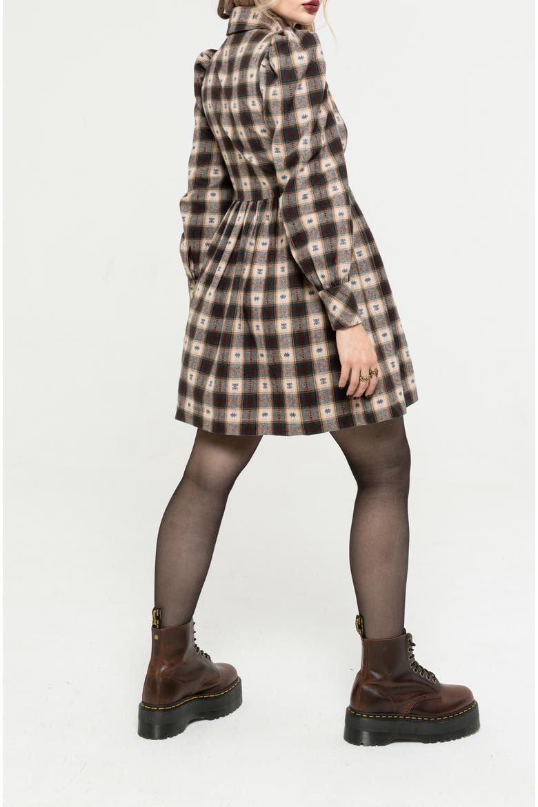 Emily Cotton Check Mini Shirt Dress, Alternate, color, Brown