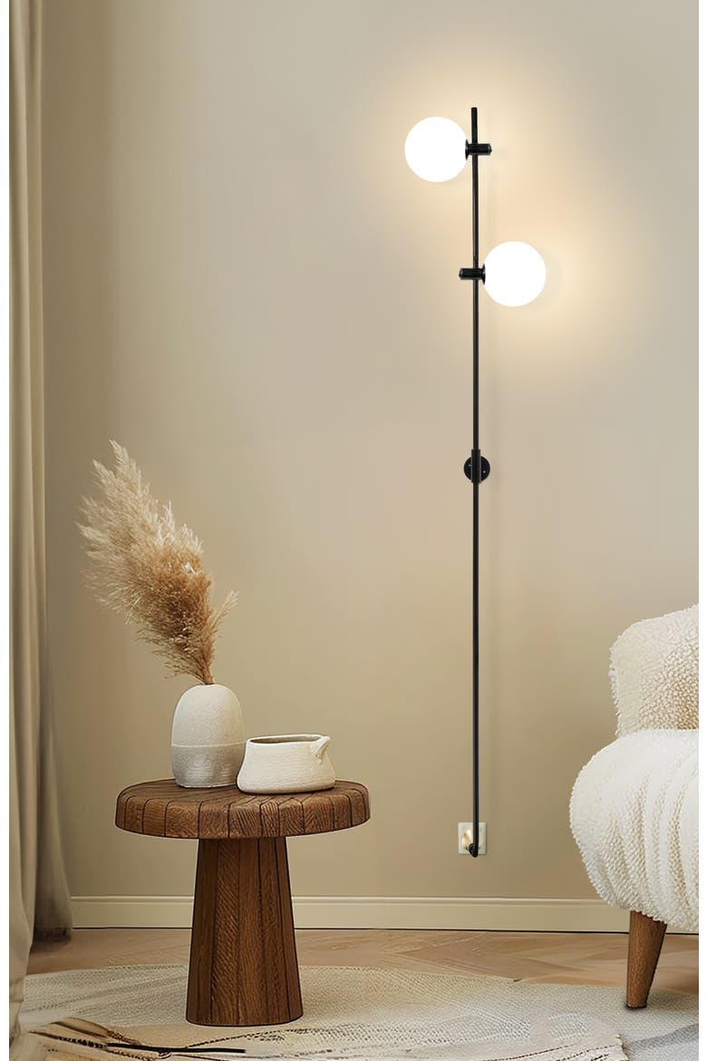Equinox 62" LED Modern Sconce Wall Lamp with Glass Globe Shades, Alternate, color, Classic Black