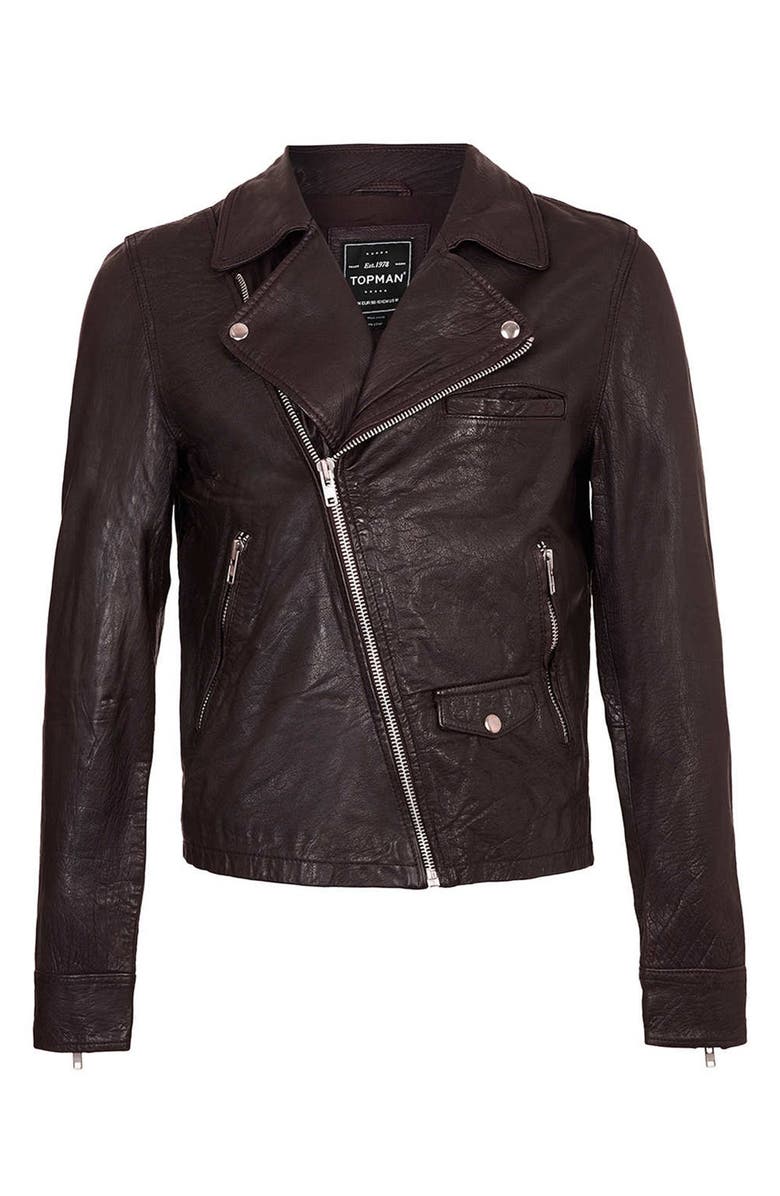 Topman Leather Biker Jacket, Main, color, 
